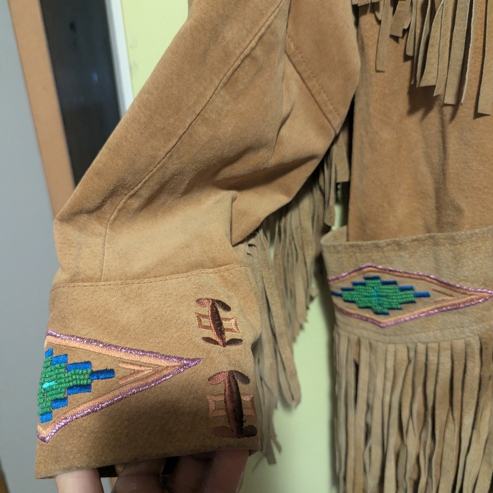 Erez Levy Suede Perez Beaded Fringed tan Leather Jacket  Festival Fringe - Picture 6 of 11